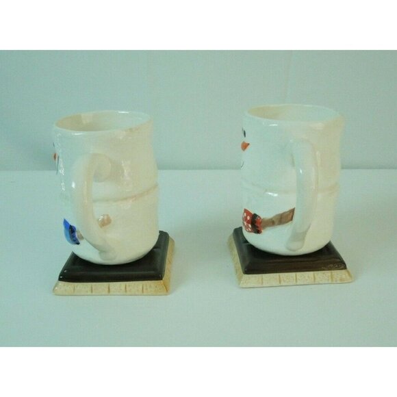 Set of Holiday Christmas Snowman Red Blue Mittens Coffee Hot Chocolate Tea Mugs - Picture 4 of 8
